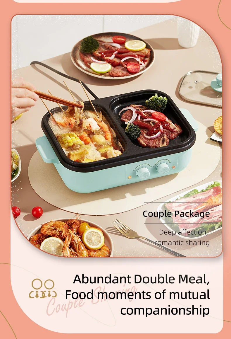 2-in-1 Multifunctional Electric Hot Pot & BBQ Grill Cooker - Household Non-Stick Multi-Cooker with Dual Voltage (110V/220V)