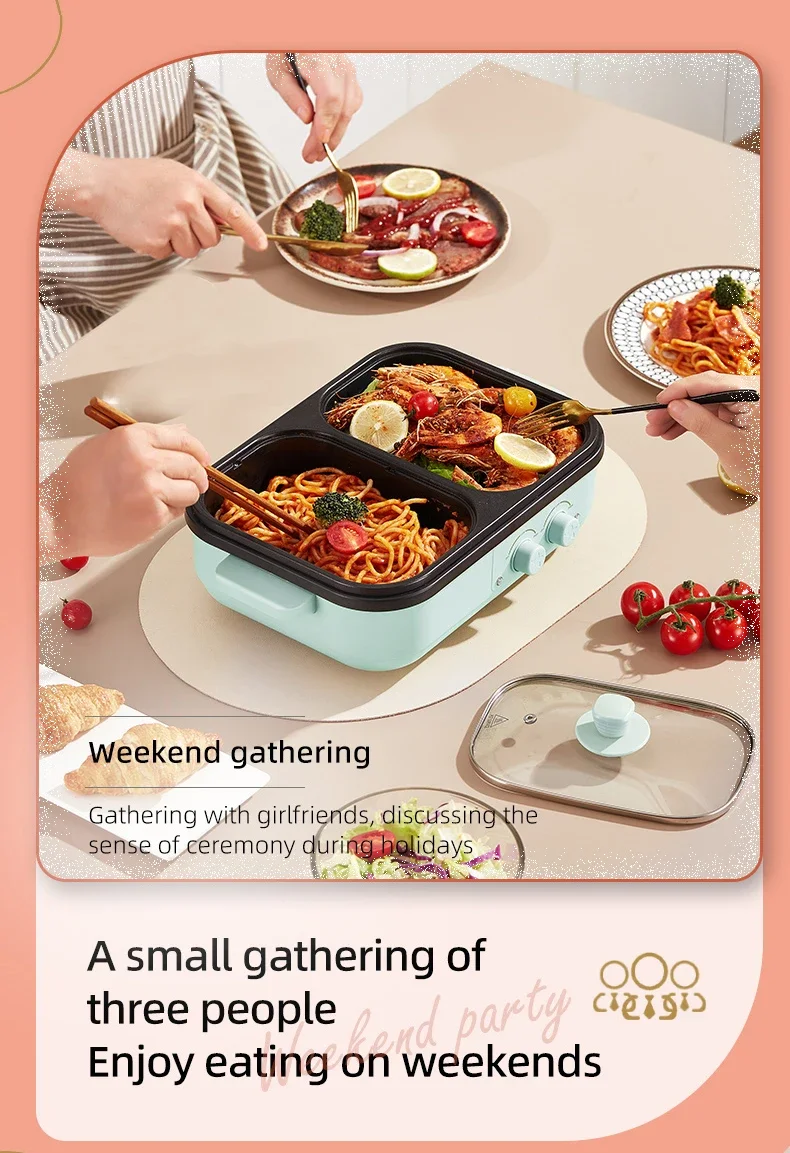 2-in-1 Multifunctional Electric Hot Pot & BBQ Grill Cooker - Household Non-Stick Multi-Cooker with Dual Voltage (110V/220V)