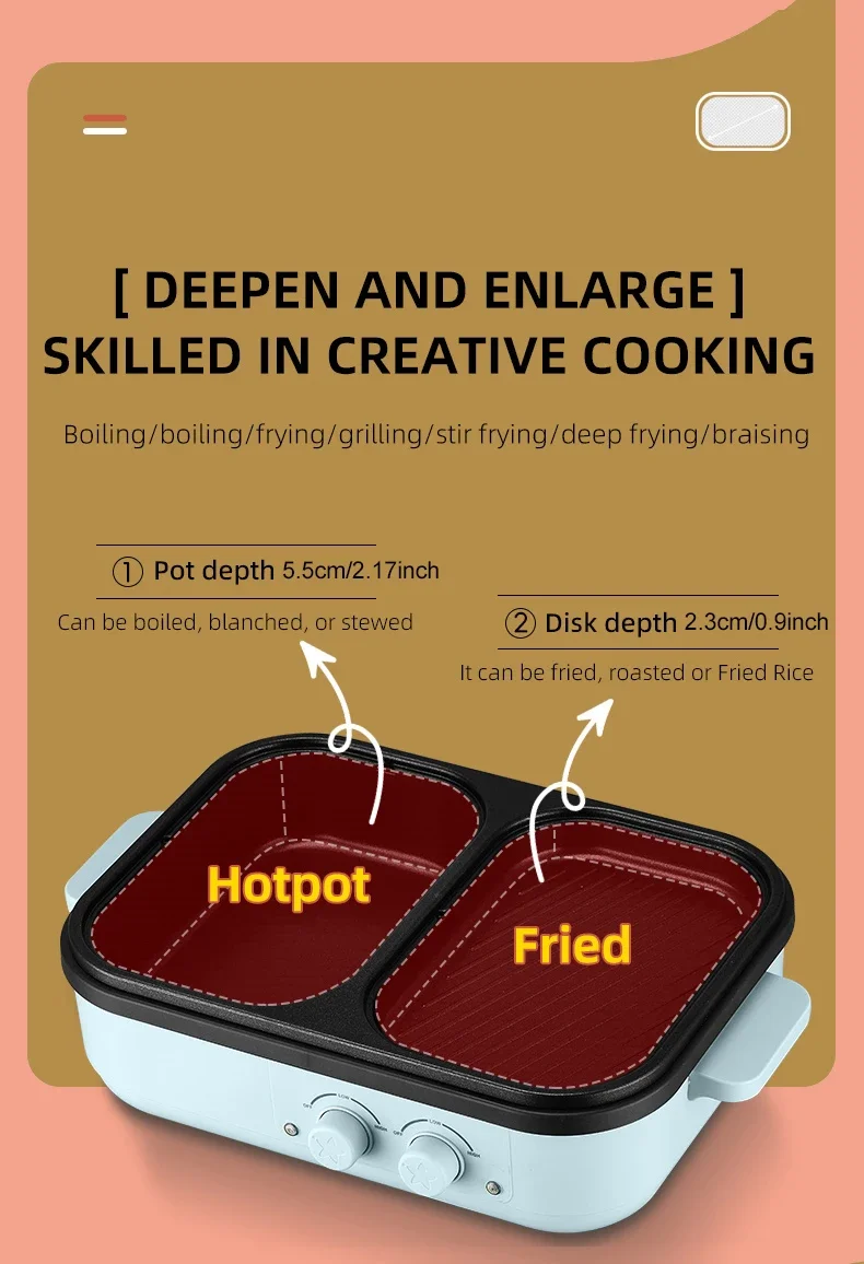 2-in-1 Multifunctional Electric Hot Pot & BBQ Grill Cooker - Household Non-Stick Multi-Cooker with Dual Voltage (110V/220V)
