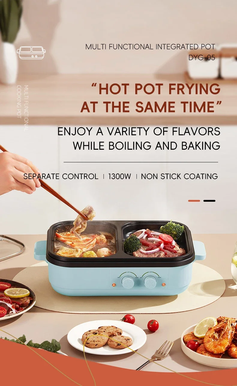 2-in-1 Multifunctional Electric Hot Pot & BBQ Grill Cooker - Household Non-Stick Multi-Cooker with Dual Voltage (110V/220V)