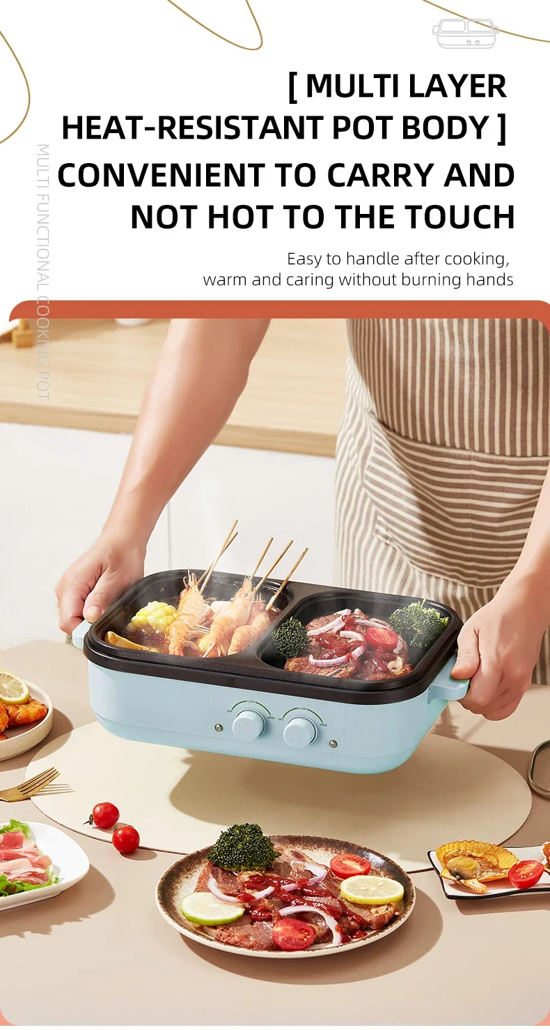 2-in-1 Multifunctional Electric Hot Pot & BBQ Grill Cooker - Household Non-Stick Multi-Cooker with Dual Voltage (110V/220V)