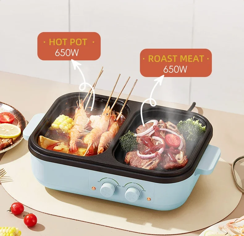 2-in-1 Multifunctional Electric Hot Pot & BBQ Grill Cooker - Household Non-Stick Multi-Cooker with Dual Voltage (110V/220V)