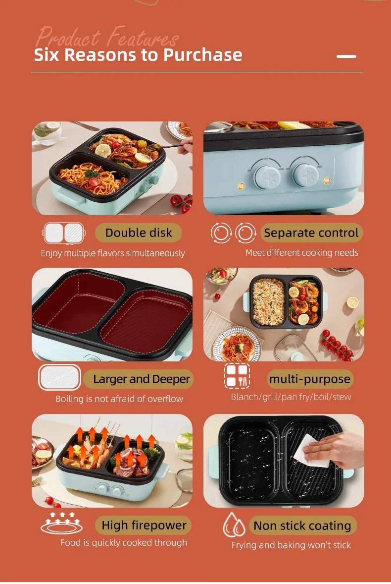 2-in-1 Multifunctional Electric Hot Pot & BBQ Grill Cooker - Household Non-Stick Multi-Cooker with Dual Voltage (110V/220V)
