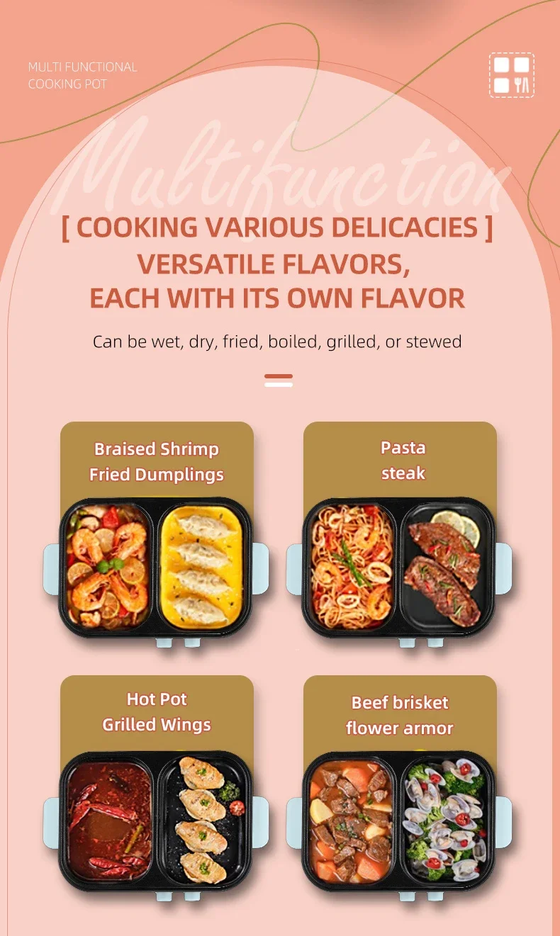 2-in-1 Multifunctional Electric Hot Pot & BBQ Grill Cooker - Household Non-Stick Multi-Cooker with Dual Voltage (110V/220V)