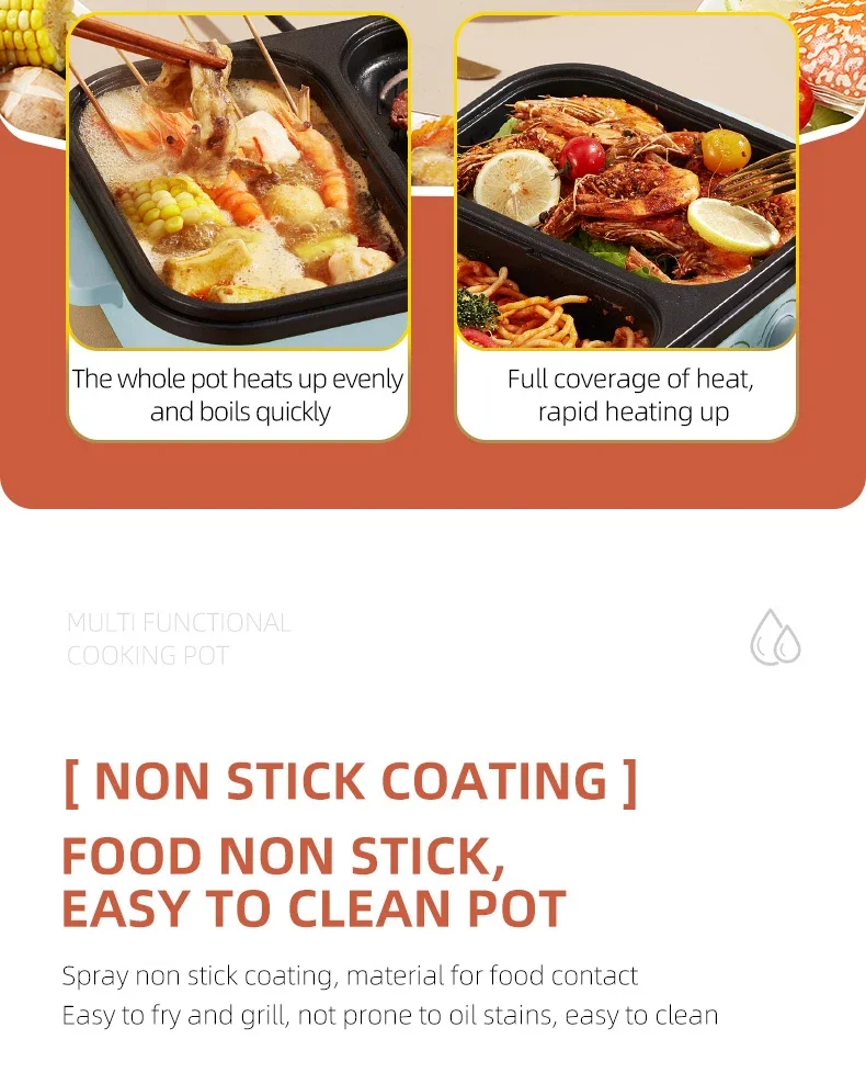 2-in-1 Multifunctional Electric Hot Pot & BBQ Grill Cooker - Household Non-Stick Multi-Cooker with Dual Voltage (110V/220V)