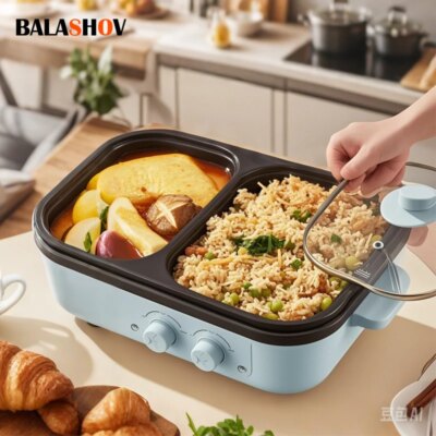 2-in-1 Multifunctional Electric Hot Pot & BBQ Grill Cooker - Household Non-Stick Multi-Cooker with Dual Voltage (110V/220V)