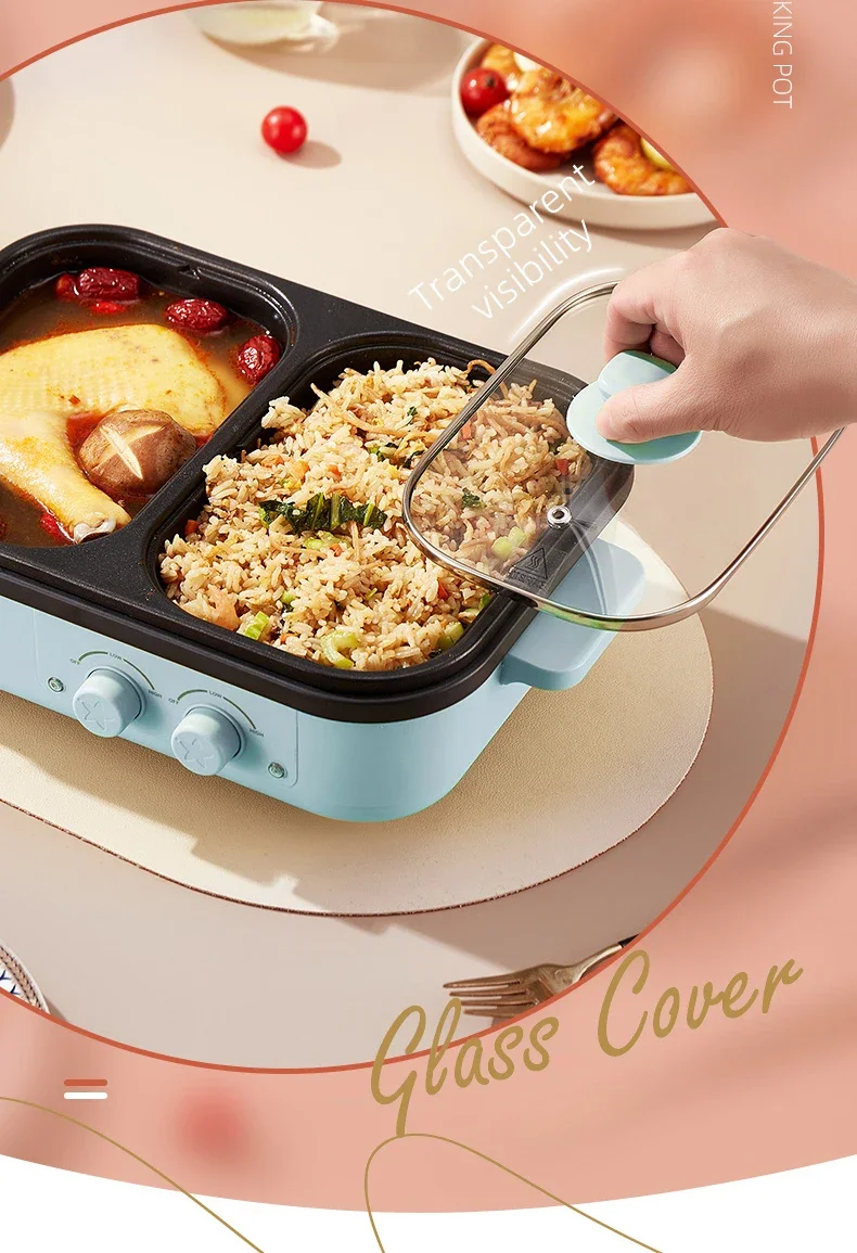 2-in-1 Multifunctional Electric Hot Pot & BBQ Grill Cooker - Household Non-Stick Multi-Cooker with Dual Voltage (110V/220V)