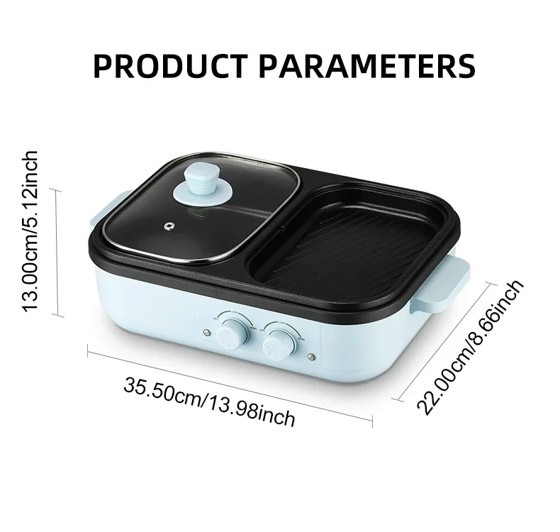 2-in-1 Multifunctional Electric Hot Pot & BBQ Grill Cooker - Household Non-Stick Multi-Cooker with Dual Voltage (110V/220V)