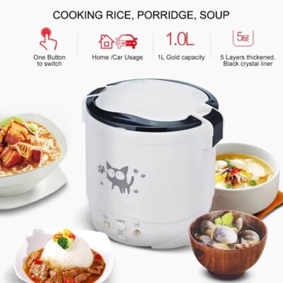Electric Mini Rice Cooker Portable MultiCooker Household Rice Cookers 12V 24V 220V Pot Cooking Machine Pans For Car Truck Home - Image 4