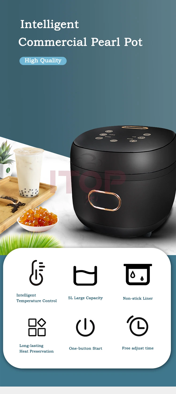 ITOP Boba Pot Electric One Pot Multi-Purpose Automatic Pearl Non-Stick Pot Intelligent Temperature Control Bubble Tapioca Cooker