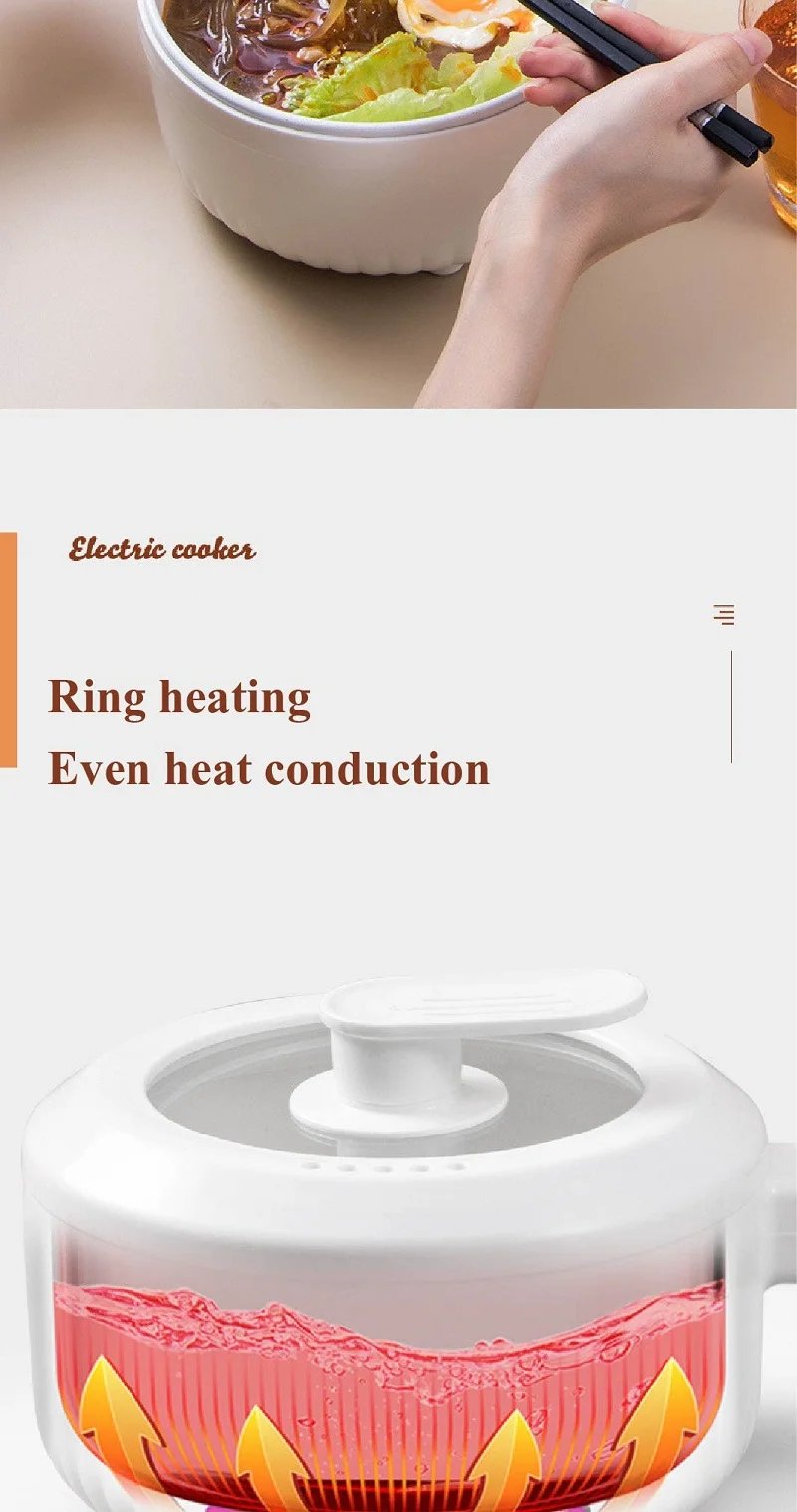 600W Household Electric Cooker Dormitory Low Power Breakfast Machine Multi-function Pot Non-stick Frying Pan Warming Pan 1.6L