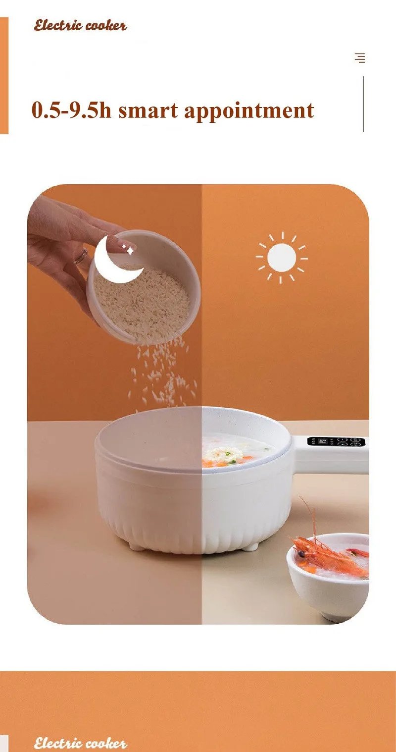 600W Household Electric Cooker Dormitory Low Power Breakfast Machine Multi-function Pot Non-stick Frying Pan Warming Pan 1.6L