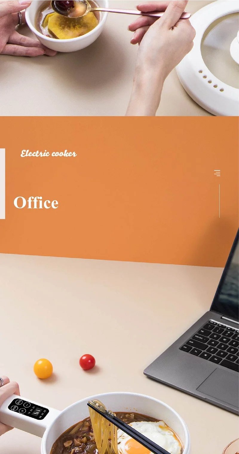 600W Household Electric Cooker Dormitory Low Power Breakfast Machine Multi-function Pot Non-stick Frying Pan Warming Pan 1.6L