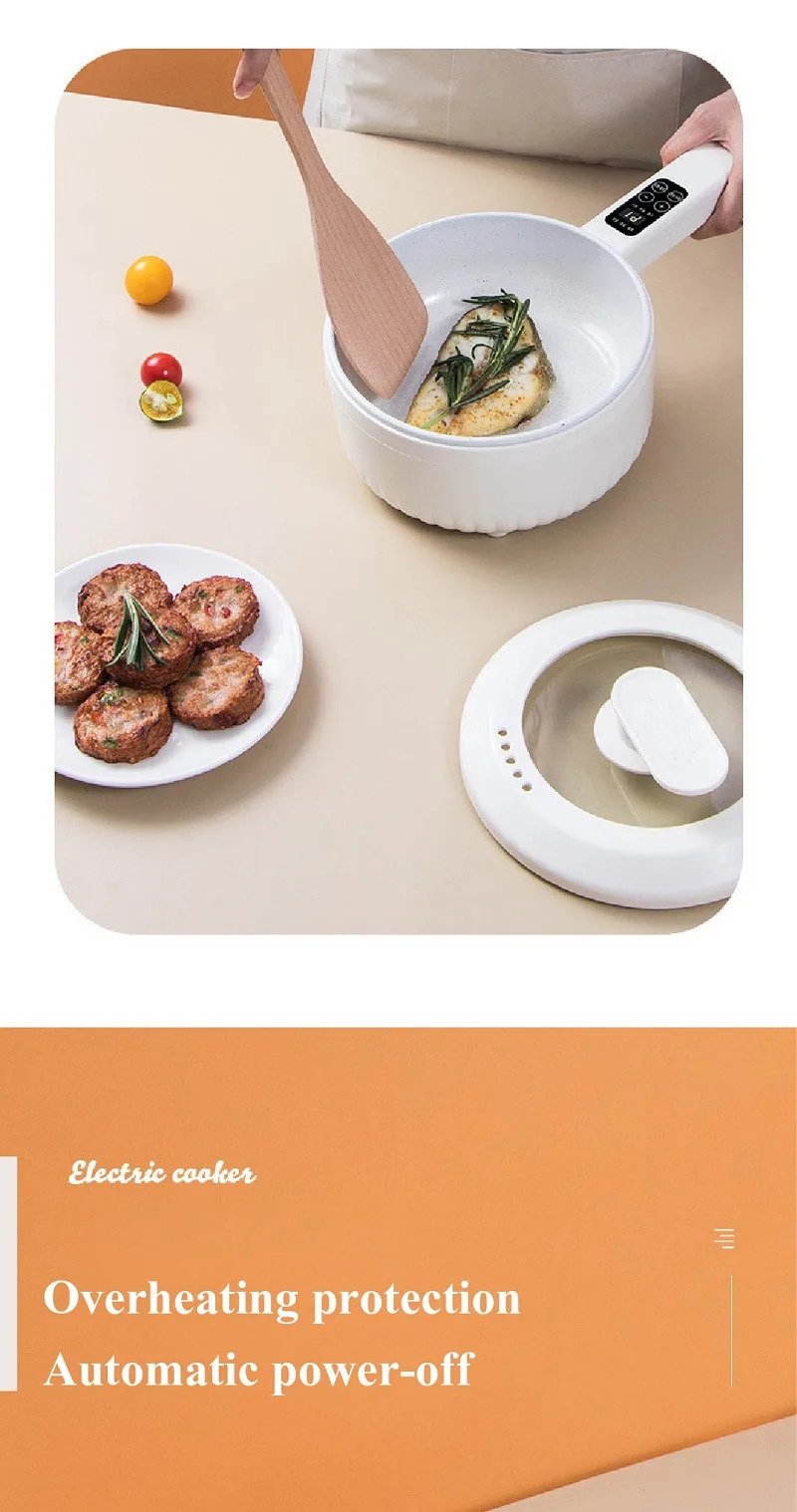 600W Household Electric Cooker Dormitory Low Power Breakfast Machine Multi-function Pot Non-stick Frying Pan Warming Pan 1.6L