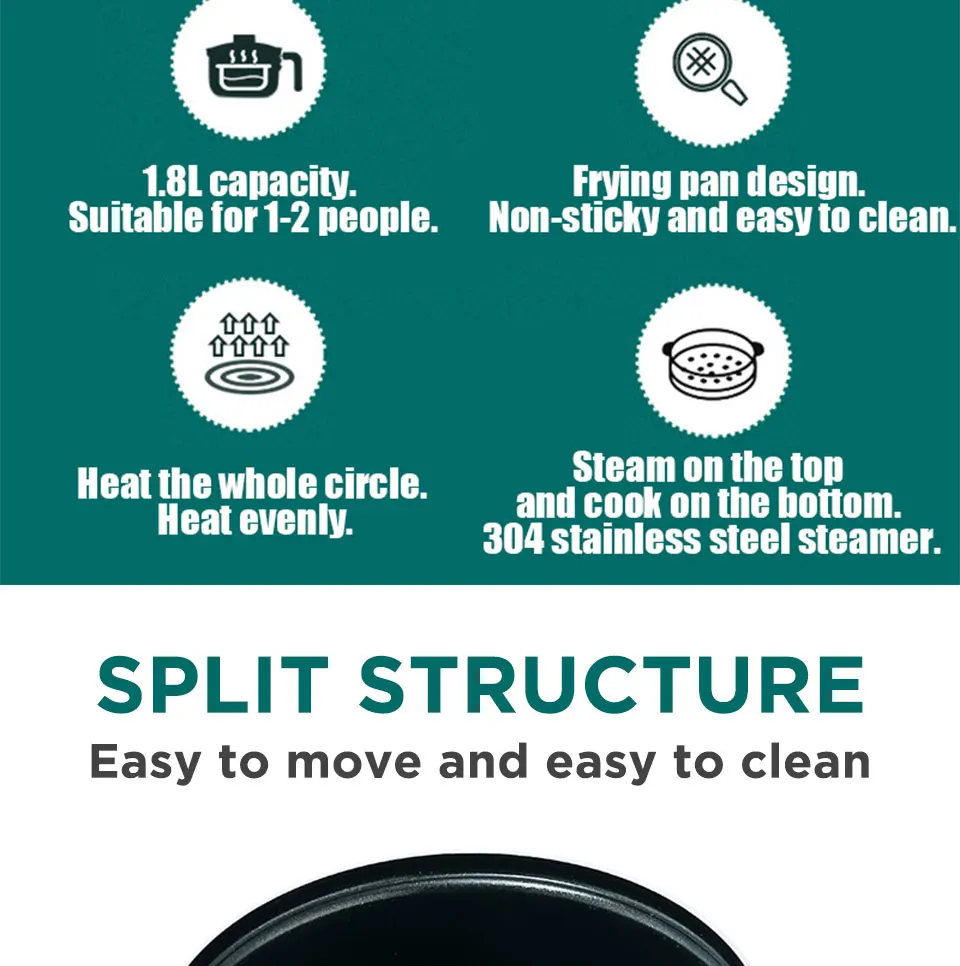 1.8L Multi-Function Electric Cooker Household Split Small Pot Stir Fry Cooker Hot Pot Noodles Fried Egg Steak Frying Pan 220V 1.8L Multi-Function Electric Cooker Household Split Small Pot Stir Fry Cooker Hot Pot Noodles Fried Egg Steak Frying Pan 220V
