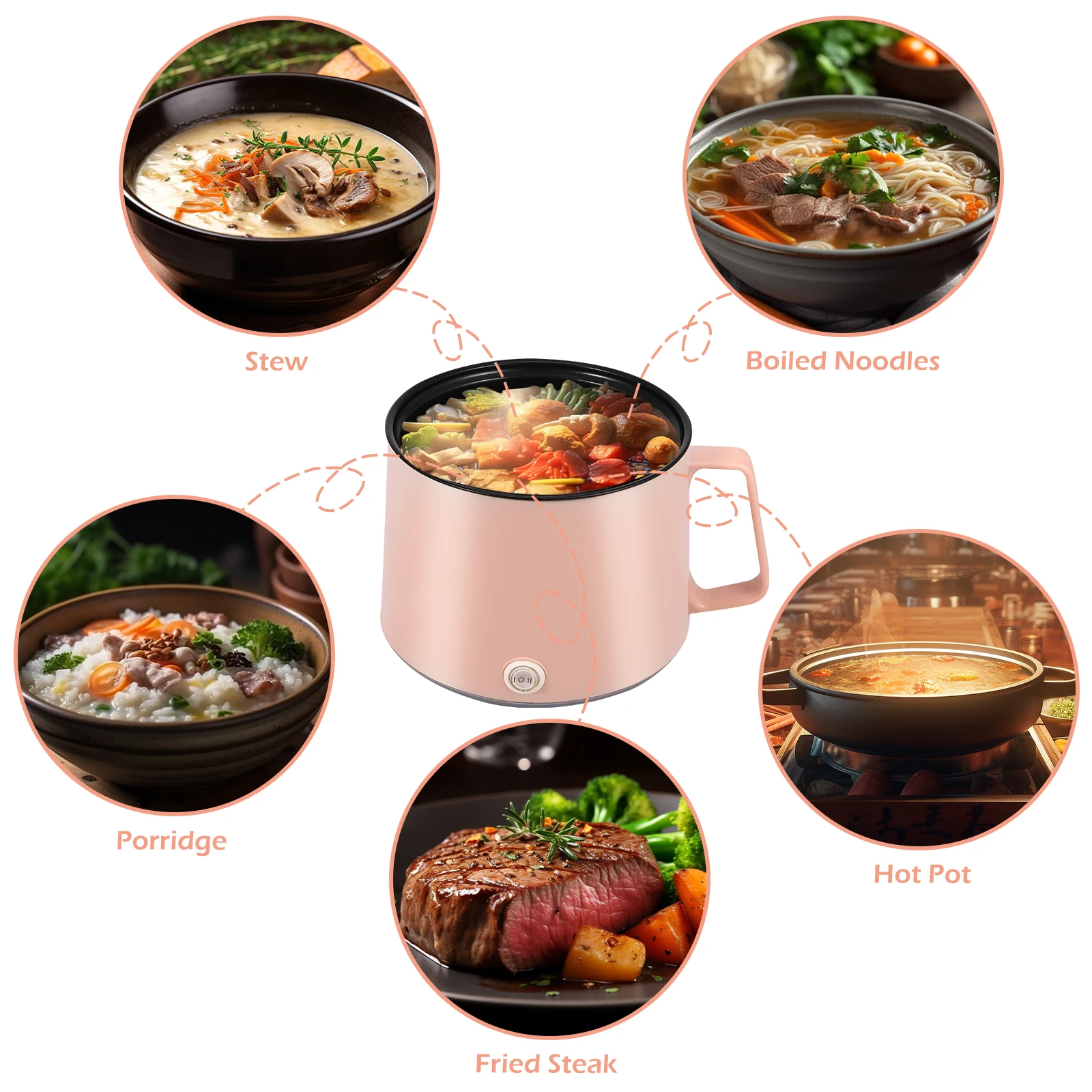 Mini Electric Cooker Non-stick Cooking 1-2 People Household Electric Cooking Machine Multifunction for Noodles Porridge Soup