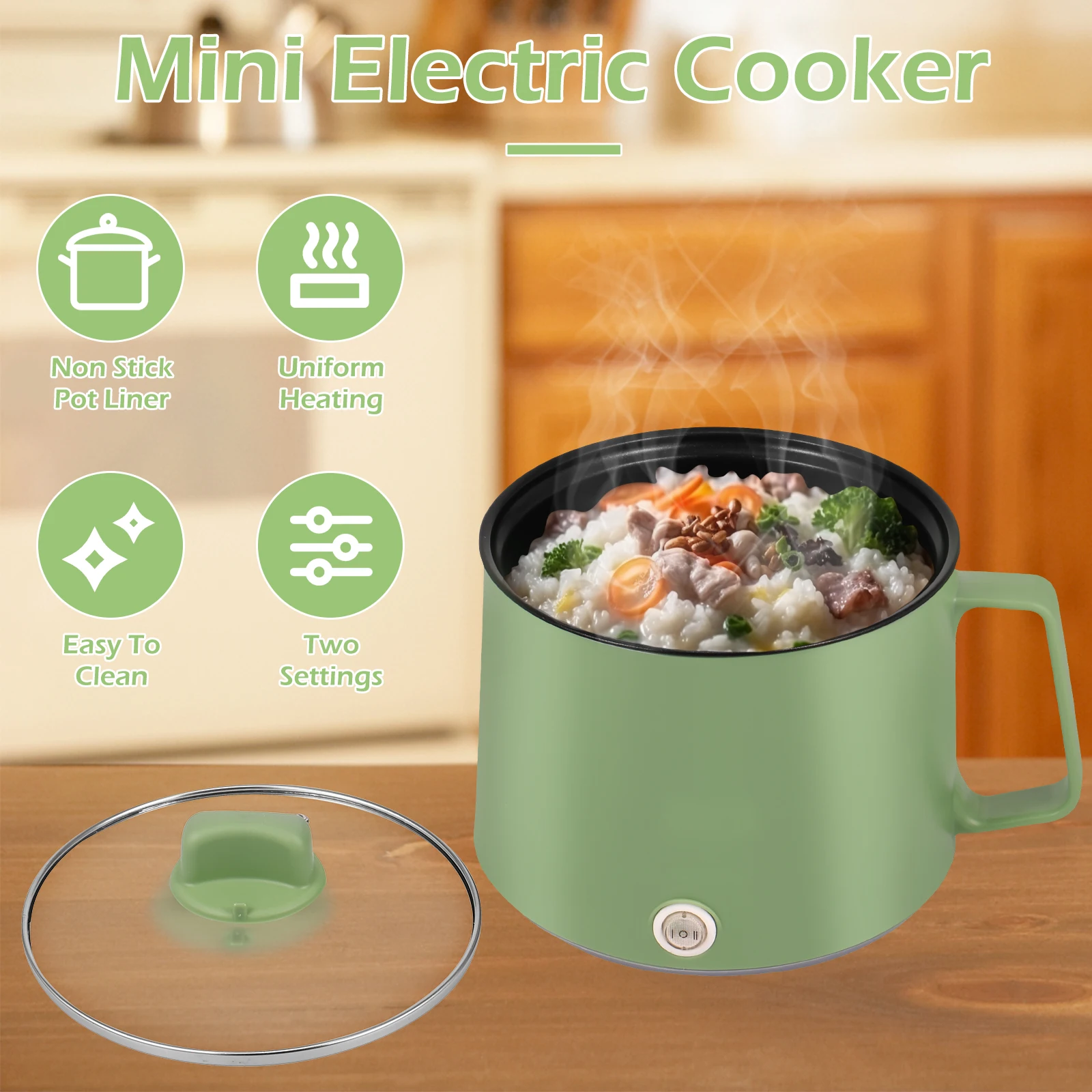 Mini Electric Cooker Non-stick Cooking 1-2 People Household Electric Cooking Machine Multifunction for Noodles Porridge Soup