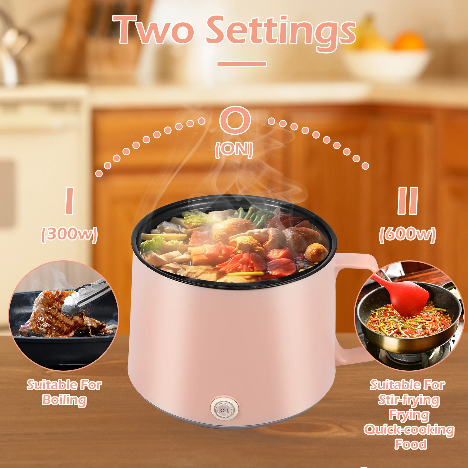 Mini Electric Cooker Non-stick Cooking 1-2 People Household Electric Cooking Machine Multifunction for Noodles Porridge Soup