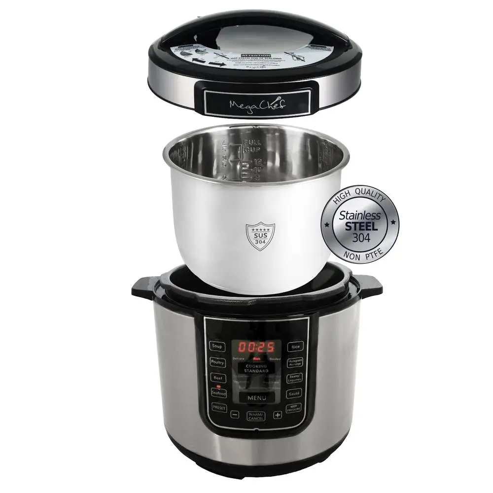 Megachef 6 Quart Pressure Cooker with 14 Pre-set Multi Function Features Megachef 6 Quart Pressure Cooker with 14 Pre-set Multi Function Features