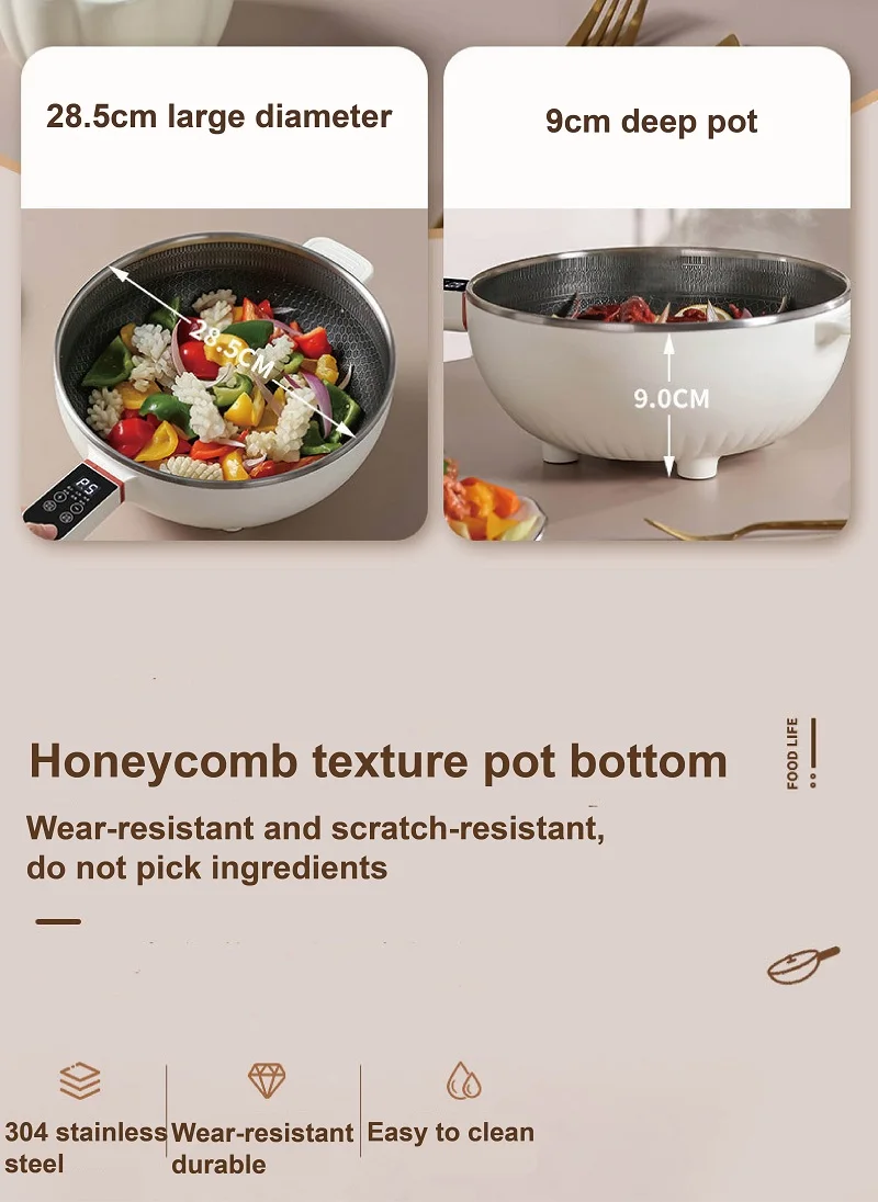 4.5L Smart Electric Cooker Home Non-stick Fry Pan Multifunction Pot Large Capacity Electric Hot Pot Kitchen Appliance 220V 4.5L Smart Electric Cooker Home Non-stick Fry Pan Multifunction Pot Large Capacity Electric Hot Pot Kitchen Appliance 220V