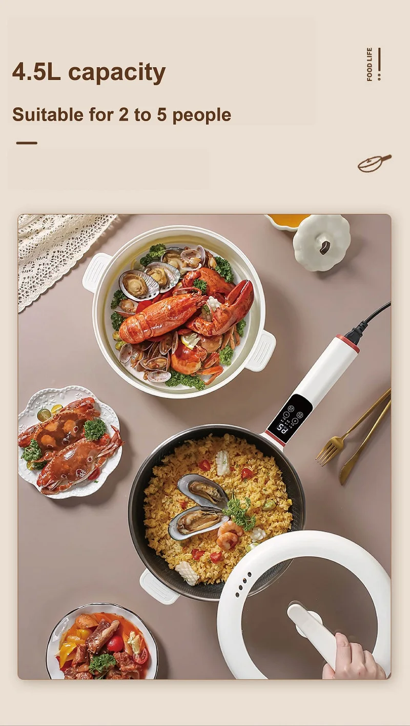 4.5L Smart Electric Cooker Home Non-stick Fry Pan Multifunction Pot Large Capacity Electric Hot Pot Kitchen Appliance 220V 4.5L Smart Electric Cooker Home Non-stick Fry Pan Multifunction Pot Large Capacity Electric Hot Pot Kitchen Appliance 220V