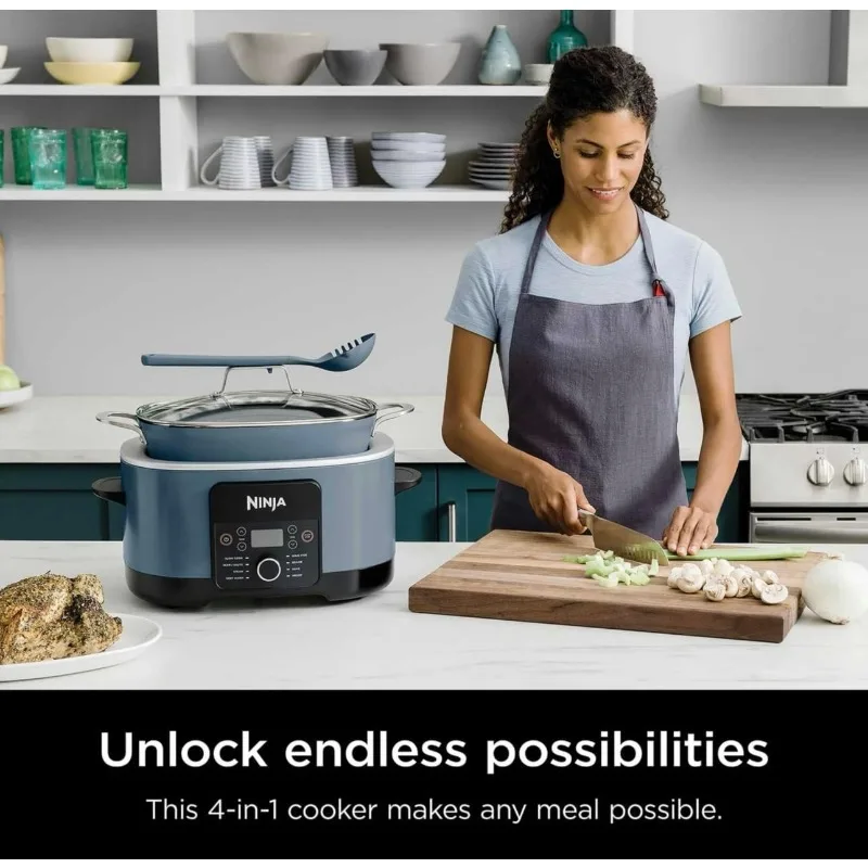 Ninja Foodi PossibleCooker PRO 8.5 Quart Multi-Cooker, with 8 in 1 Slow Cooker Dutch Oven, Steamer, Nonstick, Blue (MC1001)