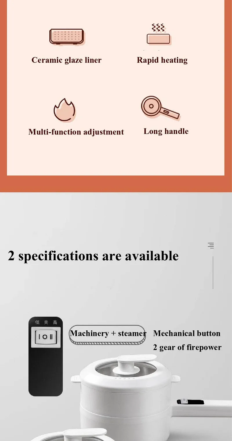 1.6L 2.2L Electric Cooker Student Pot Multifunction Household Pot Ceramic Glaze Non Stick Cooker Rice Cooker Kitchen Tool 220V 1.6L 2.2L Electric Cooker Student Pot Multifunction Household Pot Ceramic Glaze Non Stick Cooker Rice Cooker Kitchen Tool 220V