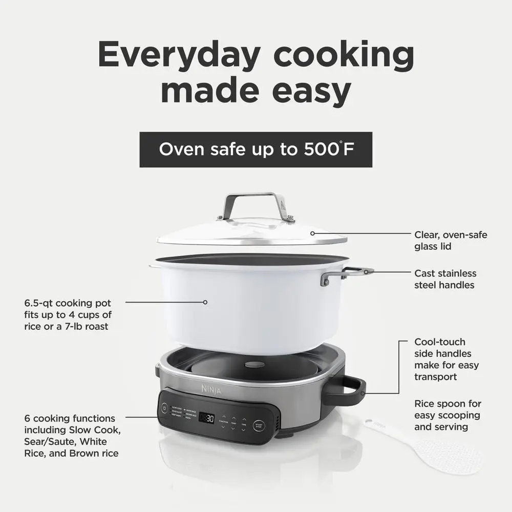 Foodi MC1100 6.5 Qt Multi Cooker Stainless Steel 6-in-1 Slow Sear Saute Rice Pasta Roast Capacity 30% Faster Family-Sized One