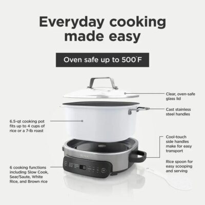Foodi MC1100 6.5 Qt Multi Cooker Stainless Steel 6-in-1 Slow Sear Saute Rice Pasta Roast Capacity 30% Faster Family-Sized One - Image 4