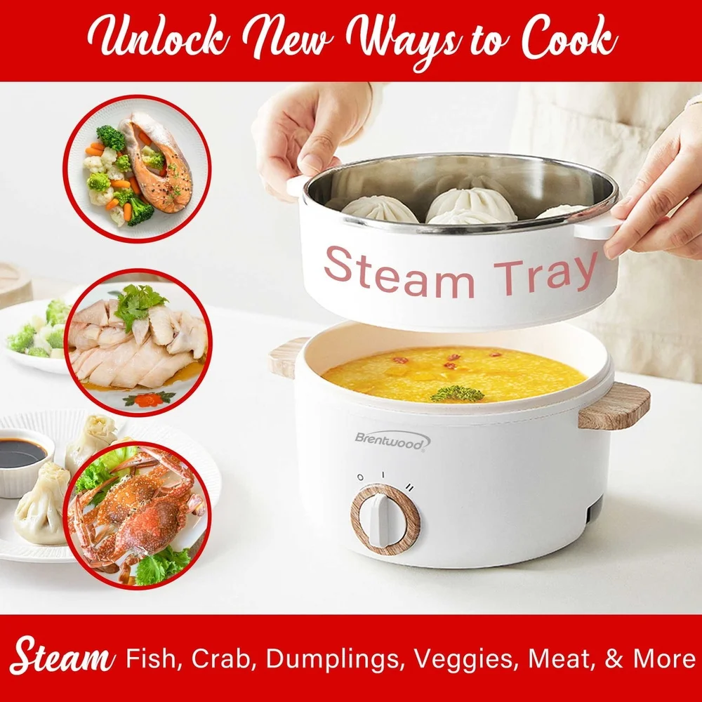 Electric Hot Pot Cooker 1.6Qt Multi-Function Food Steamer Non-Stick Deep Frying Pot Vented Lid Cool-Touch Handles Auto Shutoff Electric Hot Pot Cooker 1.6Qt Multi-Function Food Steamer Non-Stick Deep Frying Pot Vented Lid Cool-Touch Handles Auto Shutoff
