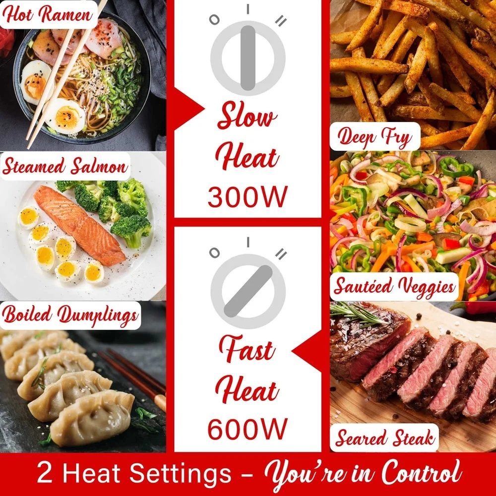 Electric Hot Pot Cooker 1.6Qt Multi-Function Food Steamer Non-Stick Deep Frying Pot Vented Lid Cool-Touch Handles Auto Shutoff Electric Hot Pot Cooker 1.6Qt Multi-Function Food Steamer Non-Stick Deep Frying Pot Vented Lid Cool-Touch Handles Auto Shutoff