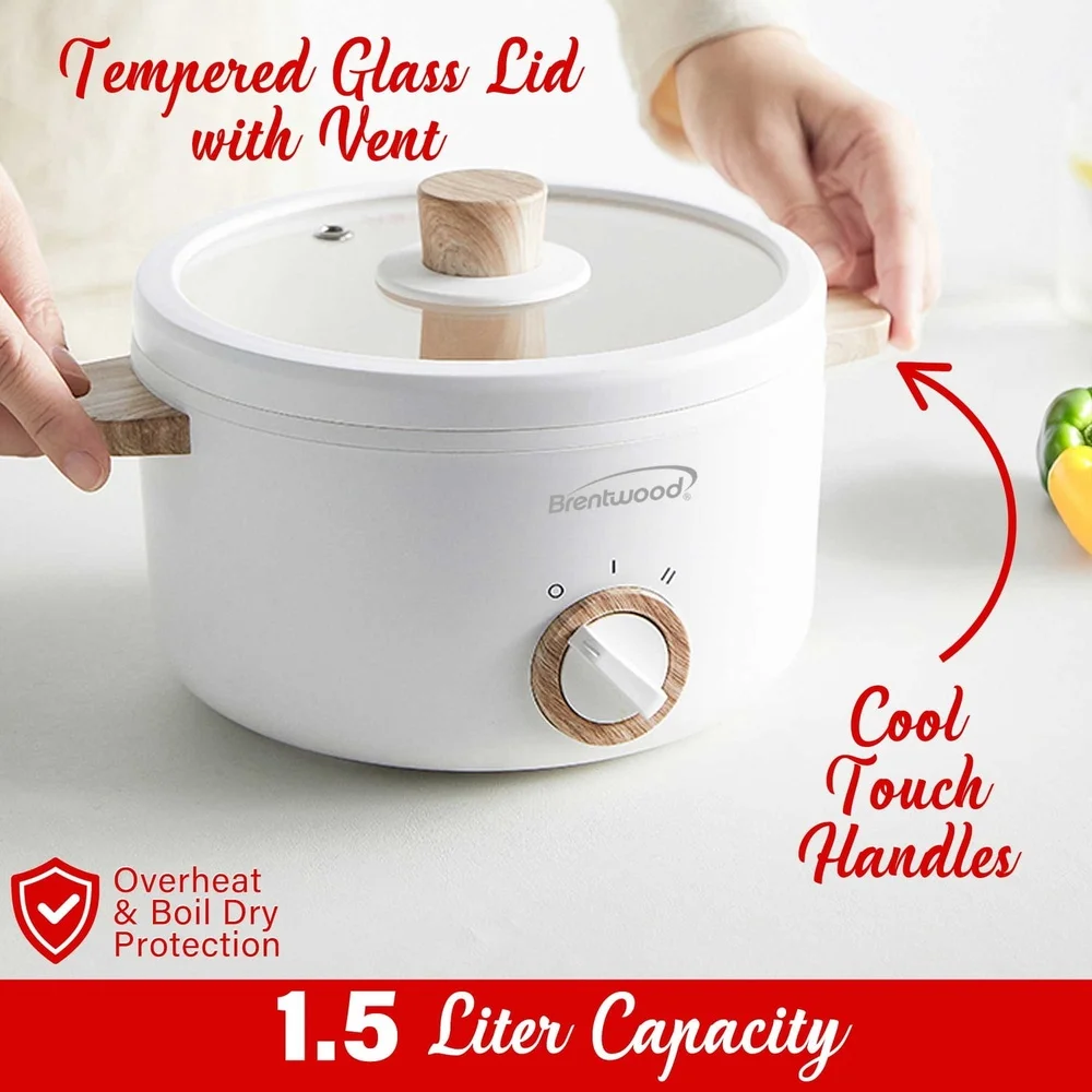 Electric Hot Pot Cooker 1.6Qt Multi-Function Food Steamer Non-Stick Deep Frying Pot Vented Lid Cool-Touch Handles Auto Shutoff Electric Hot Pot Cooker 1.6Qt Multi-Function Food Steamer Non-Stick Deep Frying Pot Vented Lid Cool-Touch Handles Auto Shutoff