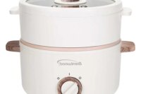 Electric Hot Pot Cooker 1.6Qt Multi-Function Food Steamer Non-Stick Deep Frying Pot Vented Lid Cool-Touch Handles Auto Shutoff