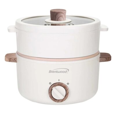 Electric Hot Pot Cooker 1.6Qt Multi-Function Food Steamer Non-Stick Deep Frying Pot Vented Lid Cool-Touch Handles Auto Shutoff - Image 2