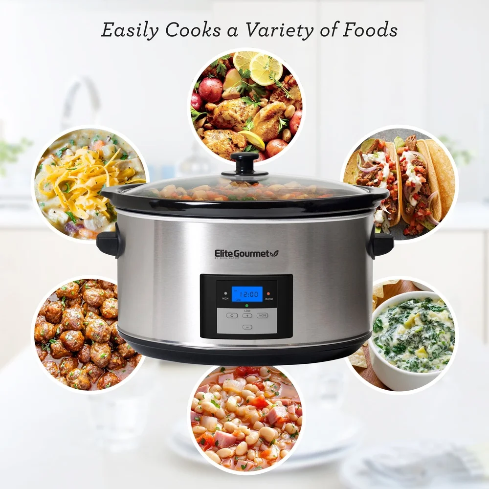 8.5Qt Stainless Steel Digital Slow Cooker Programmable Timer Multi-Function Easy to Clean Large Capacity Tempered Glass Lid Even 8.5Qt Stainless Steel Digital Slow Cooker Programmable Timer Multi-Function Easy to Clean Large Capacity Tempered Glass Lid Even