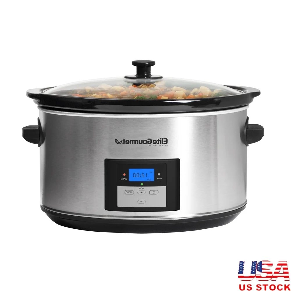 8.5Qt Stainless Steel Digital Slow Cooker Programmable Timer Multi-Function Easy to Clean Large Capacity Tempered Glass Lid Even 8.5Qt Stainless Steel Digital Slow Cooker Programmable Timer Multi-Function Easy to Clean Large Capacity Tempered Glass Lid Even