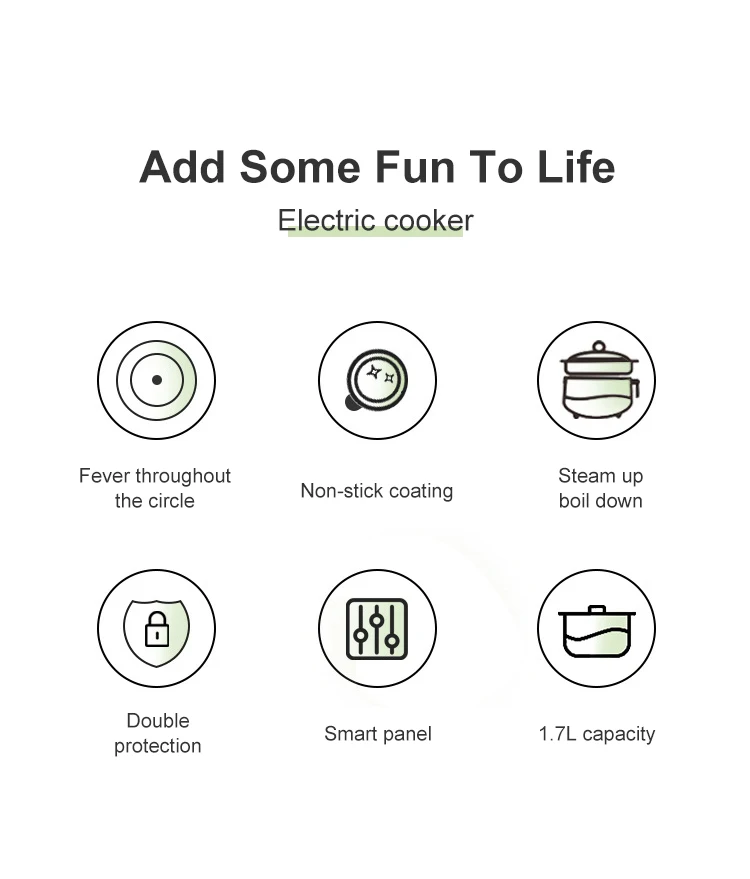 Mini Multifunction Electric Cooking Machine 1.7L Single/Double Layer Hot Pot Intelligent Electric Rice Cooker Non-stick Pan Pots