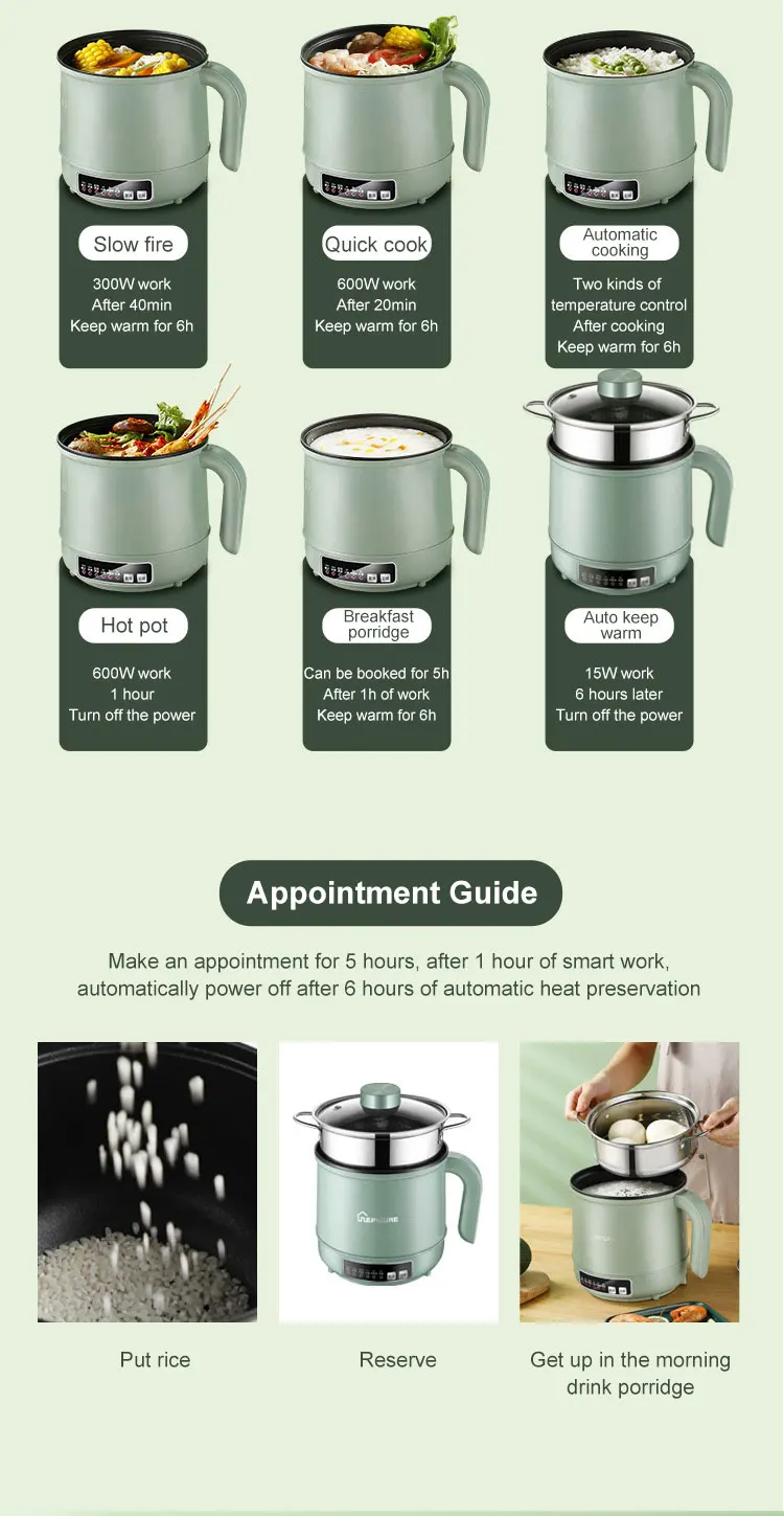 Mini Multifunction Electric Cooking Machine 1.7L Single/Double Layer Hot Pot Intelligent Electric Rice Cooker Non-stick Pan Pots