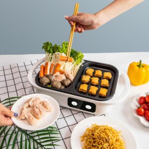 2 in 1 Non-Stick Shabu Pot and Griddle Multi Cookers BBQ Shabu Shabu Pot with Grill, Steaks, Ramen& Noodles,electric cooking pot - Image 2