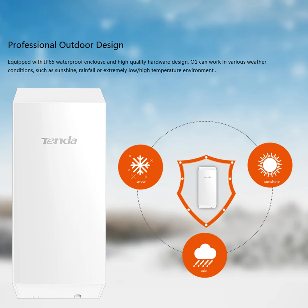 Tenda O1 Outdoor Access Point 300Mbps Long Range Smart Manage Router CPE 2.4GHz PoE Wireless Bridge 8dBi Transmission Waterproof