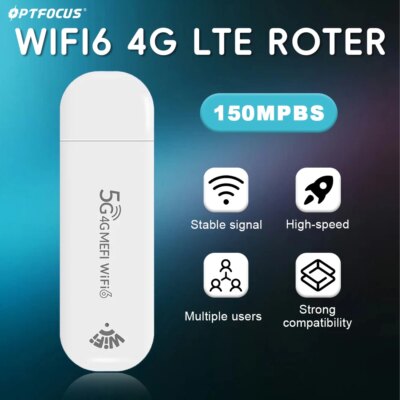 OPTFOCUS WiFi6 LTE Modem Wireless WiFi USB Router Pocket WiFi Hotspot 150Mbps MINI Portable Hotspot SIM Router For Home & Car