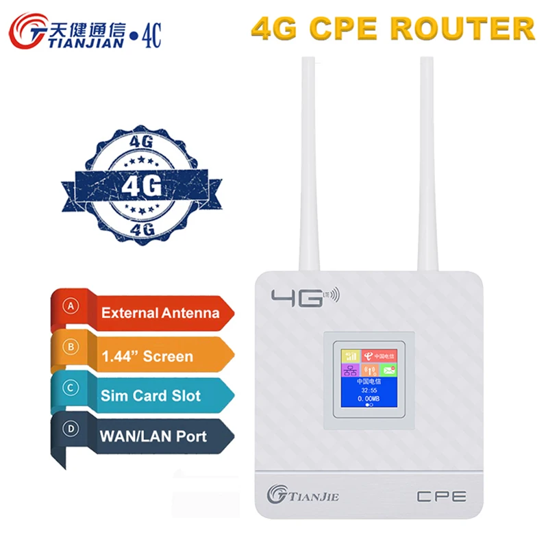 TIANJIE 150Mbps 4G Wifi Router Unlocked SIM Card Wireless Modem External Antenna Hotspot WAN LAN Broadband Adapter for IP Camera TIANJIE 150Mbps 4G Wifi Router Unlocked SIM Card Wireless Modem External Antenna Hotspot WAN LAN Broadband Adapter for IP Camera