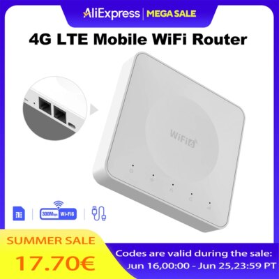 4G LTE Router WiFi 6 SIM Card Modem Support 32 Device Connections Mobile Wireless Router Typc-C Interface for Asia Africa Europe