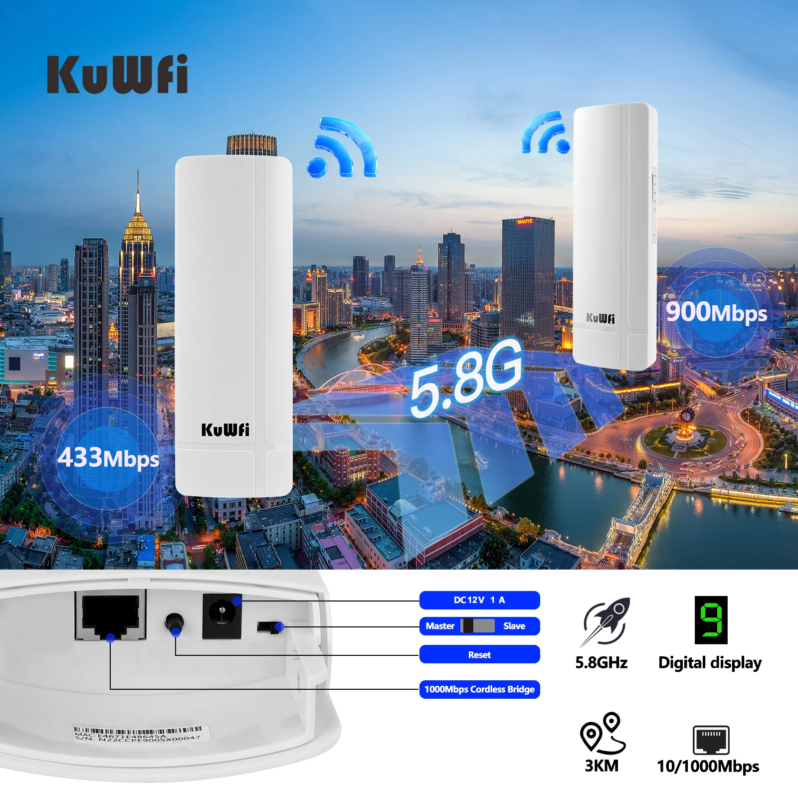 KuWFi 900Mbps Outdoor CPE Wireless Bridge 5GHz Wifi Bridge Long Range Extender Access AP Wifi Coverage Point to Point 3KM KuWFi 900Mbps Outdoor CPE Wireless Bridge 5GHz Wifi Bridge Long Range Extender Access AP Wifi Coverage Point to Point 3KM