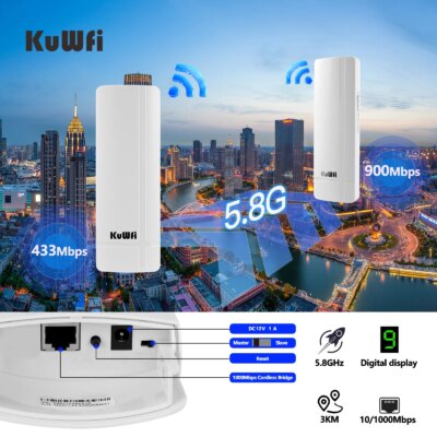 KuWFi 900Mbps Outdoor CPE Wireless Bridge 5GHz Wifi Bridge Long Range Extender Access AP Wifi Coverage Point to Point 3KM - Image 5