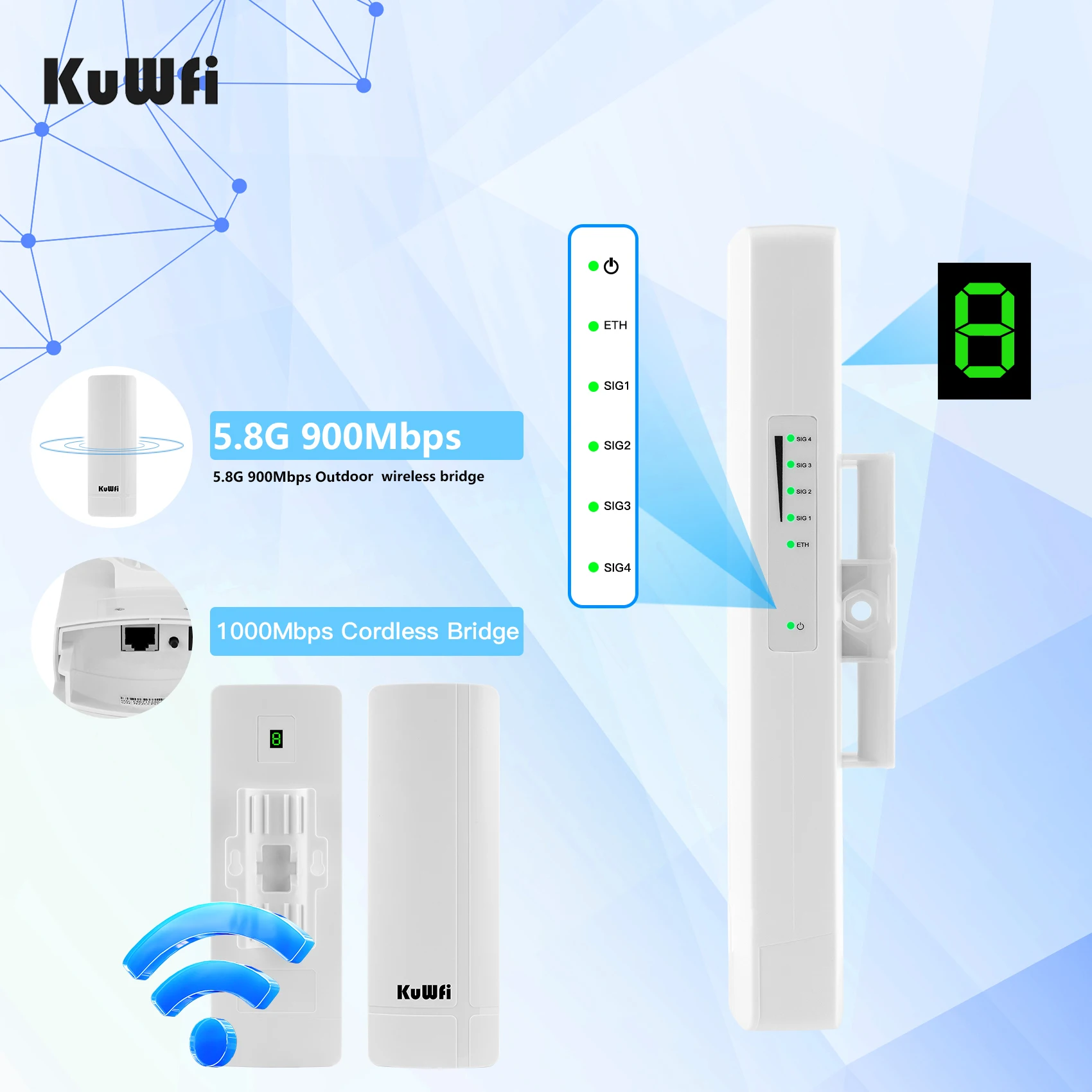 KuWFi 900Mbps Outdoor CPE Wireless Bridge 5GHz Wifi Bridge Long Range Extender Access AP Wifi Coverage Point to Point 3KM KuWFi 900Mbps Outdoor CPE Wireless Bridge 5GHz Wifi Bridge Long Range Extender Access AP Wifi Coverage Point to Point 3KM