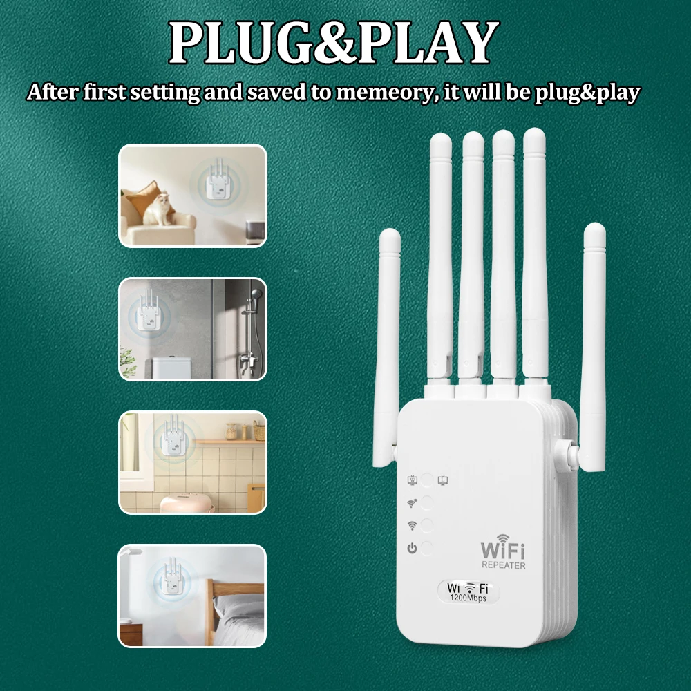 OPTFOCUS WiFi Repeater 1200Mbps 5G 2 Lan Signal Repetidor Wireless Wifi Extender Amplificador 6 Antennas Wifi Amplifier Booster OPTFOCUS WiFi Repeater 1200Mbps 5G 2 Lan Signal Repetidor Wireless Wifi Extender Amplificador 6 Antennas Wifi Amplifier Booster