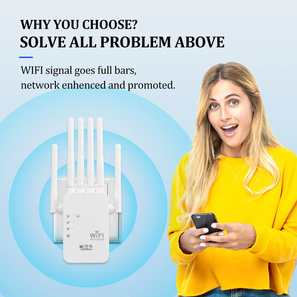 OPTFOCUS WiFi Repeater 1200Mbps 5G 2 Lan Signal Repetidor Wireless Wifi Extender Amplificador 6 Antennas Wifi Amplifier Booster OPTFOCUS WiFi Repeater 1200Mbps 5G 2 Lan Signal Repetidor Wireless Wifi Extender Amplificador 6 Antennas Wifi Amplifier Booster