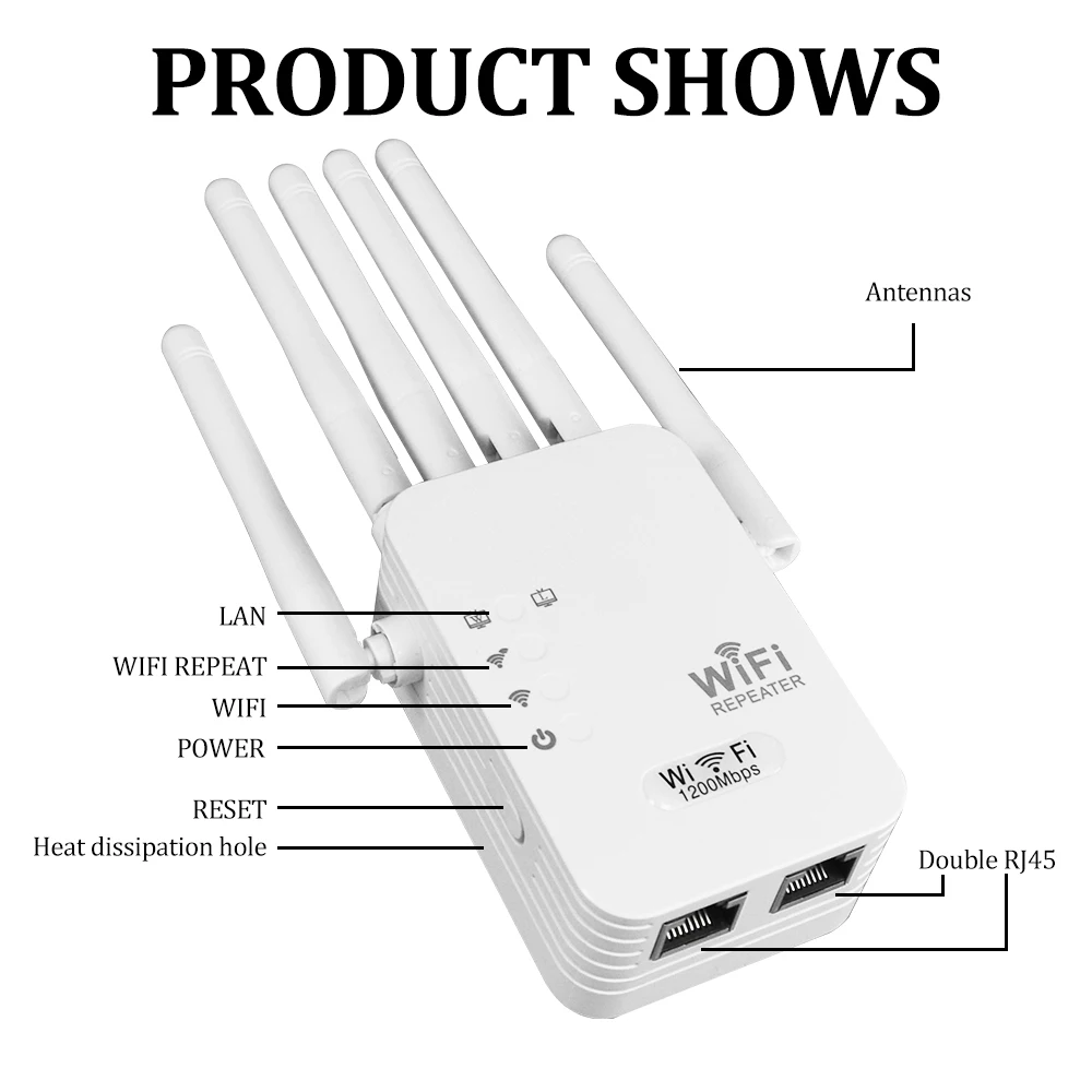 OPTFOCUS WiFi Repeater 1200Mbps 5G 2 Lan Signal Repetidor Wireless Wifi Extender Amplificador 6 Antennas Wifi Amplifier Booster OPTFOCUS WiFi Repeater 1200Mbps 5G 2 Lan Signal Repetidor Wireless Wifi Extender Amplificador 6 Antennas Wifi Amplifier Booster