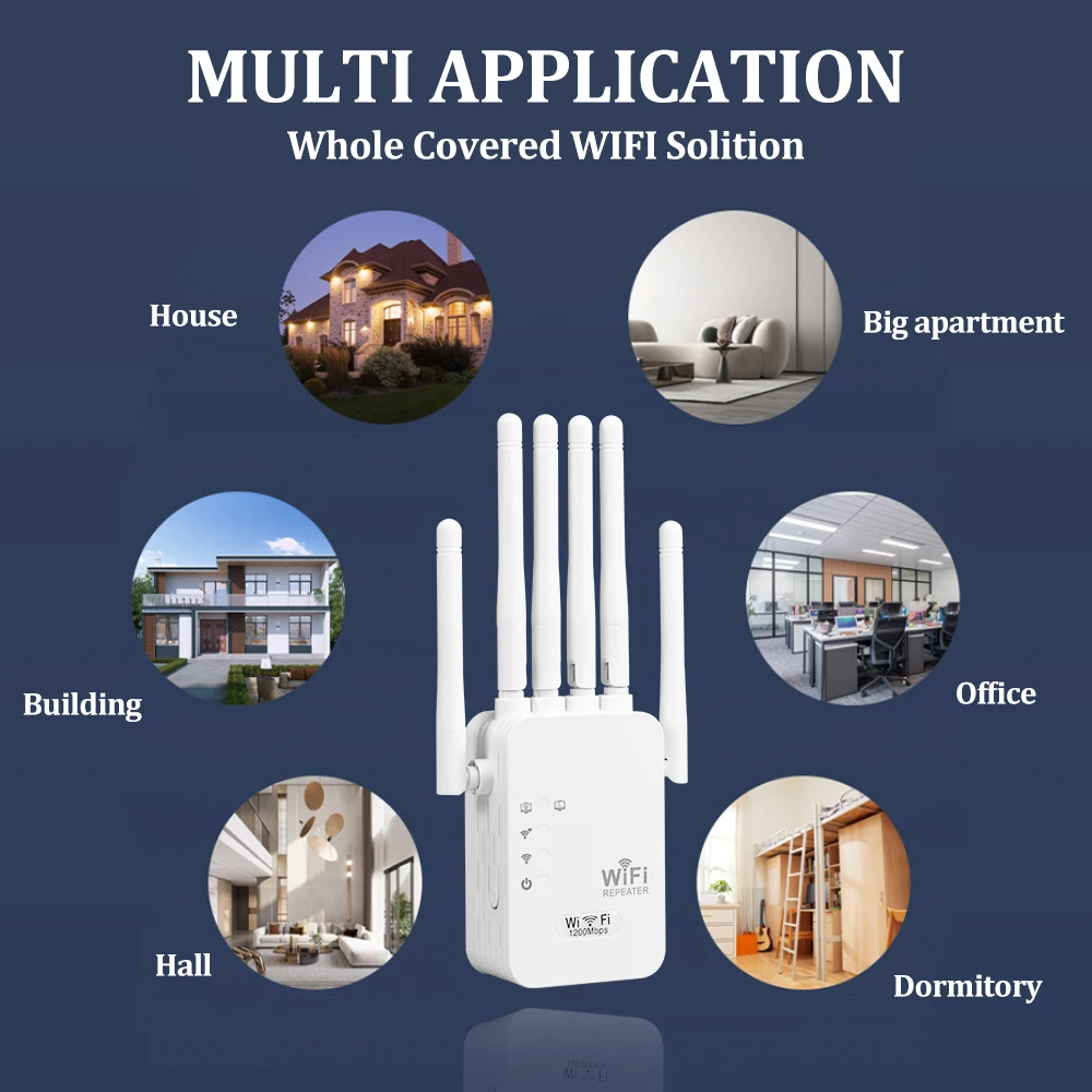 OPTFOCUS WiFi Repeater 1200Mbps 5G 2 Lan Signal Repetidor Wireless Wifi Extender Amplificador 6 Antennas Wifi Amplifier Booster OPTFOCUS WiFi Repeater 1200Mbps 5G 2 Lan Signal Repetidor Wireless Wifi Extender Amplificador 6 Antennas Wifi Amplifier Booster